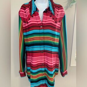 Roma Western Inspired Vibrant Multicolor Striped Button Down Shirt